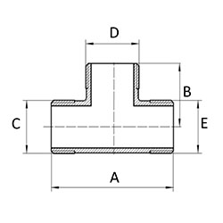 technische Zeichnung des Messing T-Stück
