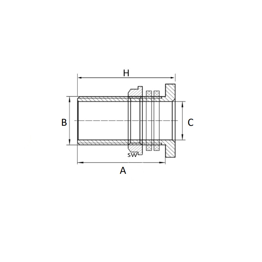 technische Zeichnung der Messing Tankdurchführung