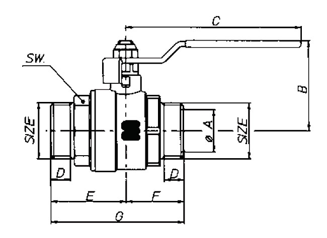technische Zeichnung des Kugelhahnes