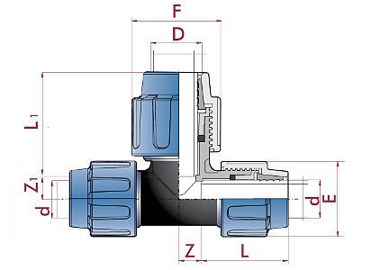 technische Zeichnung des PE-T-Stücks