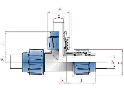 technische Zeichnung des PE-T-Stücks