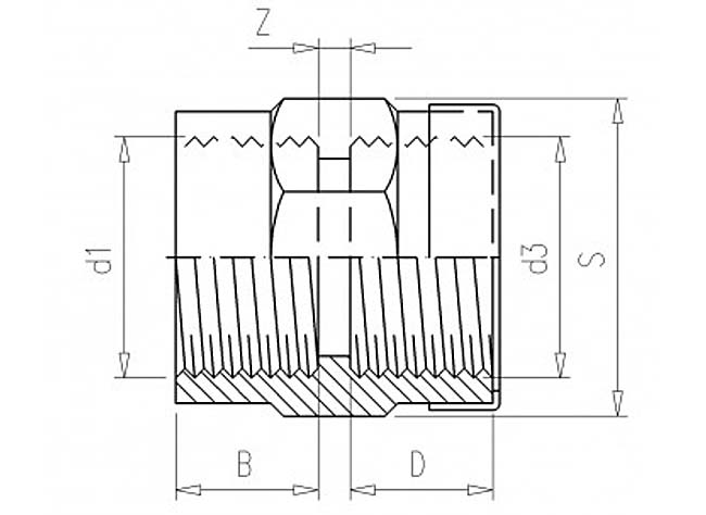 technische Zeichnung der PVC-C Gewindemuffe