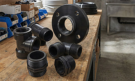 Auswahl an verschiedenen PP-Gewindefittings