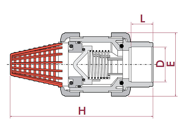 Technische Zeichnung des PVC-Fußventils
