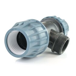 PE T-Stück 2x Klemmmuffe 63 mm, 1x Außengewinde 2" (59,61 mm)