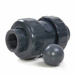 PVC-Rückschlagventil mit Kugel 2x Innengewinde 1/2" (20,96 mm)