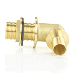 Messing Behälterdurchführung 90° mit Schlauchtülle 1" x 25 mm