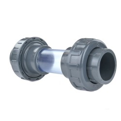 Schauglas mit Verschraubungen, 2x Klebemuffe 63 mm