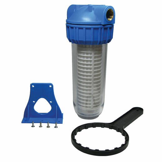 Wasserfilter 10" inkl. Filtereinsatz und Wandhalterung 3/4" Gewinde für Regenwasser und Pumpen