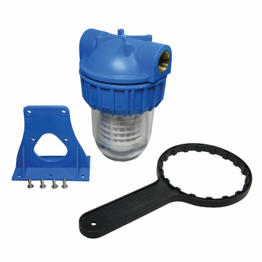 Wasserfilter 5" inkl. Filtereinsatz und Wandhalterung 3/4" Gewinde für Regenwasser und Pumpen