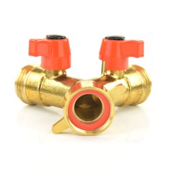 Y-Verteiler mit 2 Kugelhähnen - 1x IG, 2x AG 3/4" (26,44 mm)