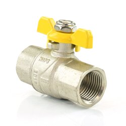 Messing-Gaskugelhahn mit Flügelgriff 2x Innengewinde 1/2" (20,96 mm)