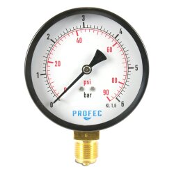 Manometer 100 mm Gehäuse, Anschluss 1/2" unten...