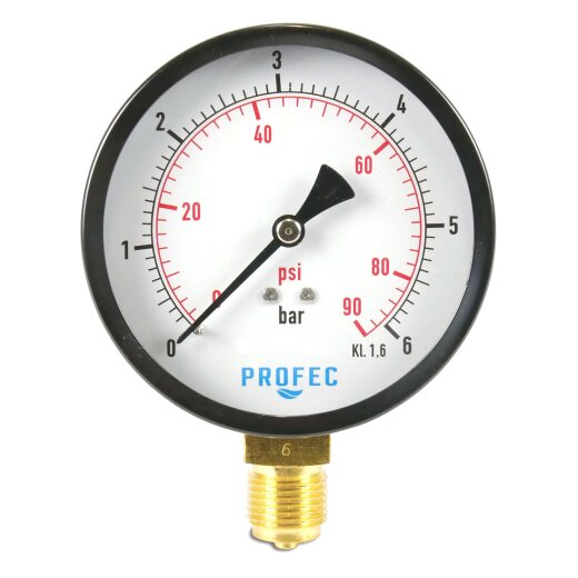 Manometer 100 mm Gehäuse, Anschluss 1/2" unten 0 - 16 bar