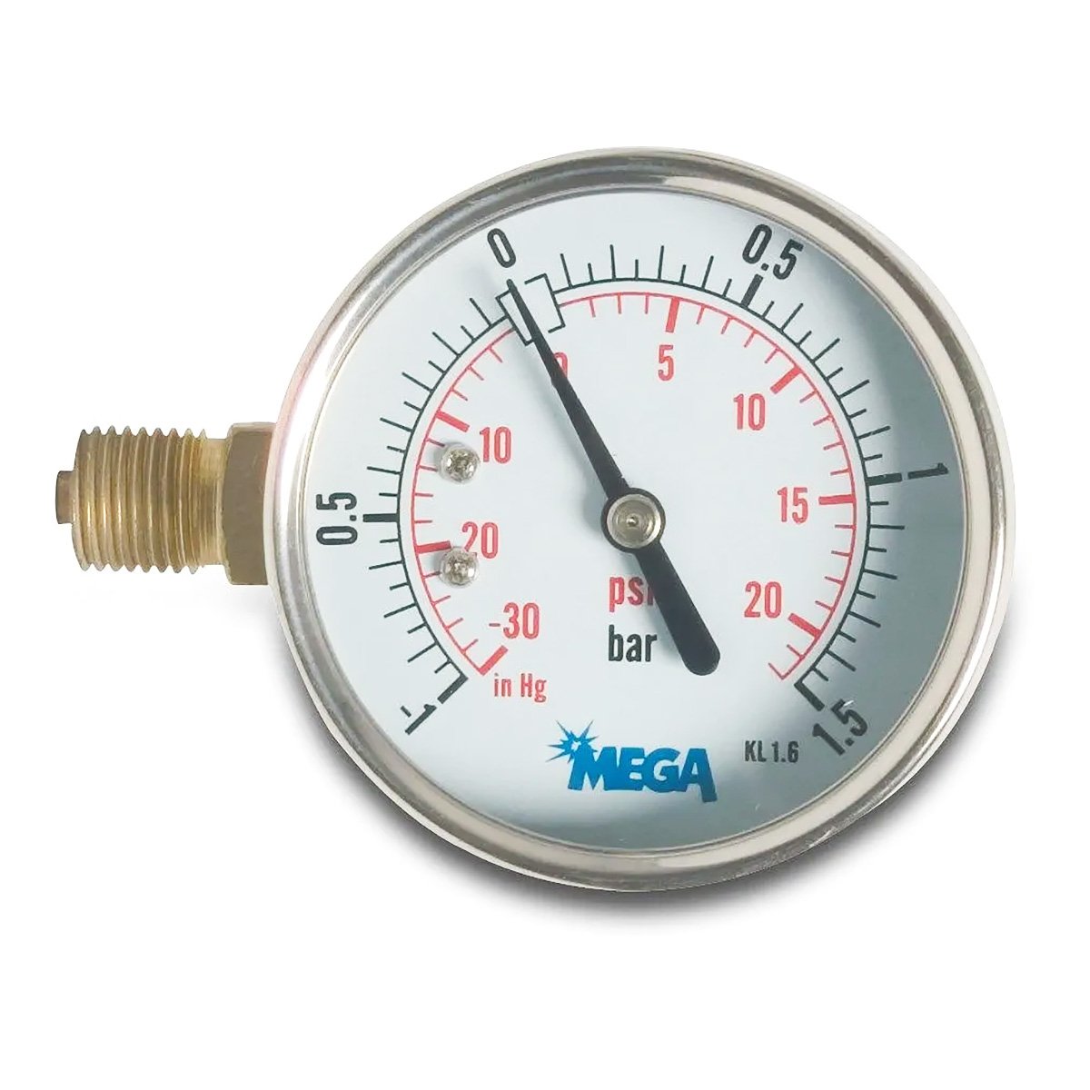 GlycerinManometer 63 mm Gehäuse, Anschluss 1/4" links, Messbereich 1