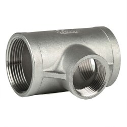 Edelstahl T-Stück reduziert, Innengewinde 1 1/2" x 1"