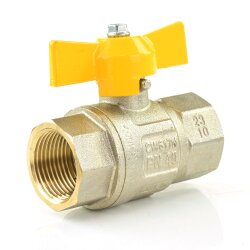 Messing-Gaskugelhahn mit Flügelgriff 2x Innengewinde 1/4"