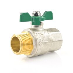 Messingkugelhahn mit Flügelgriff für Trinkwasser DVGW-geprüft IG x AG 1/2" (20,96 mm)
