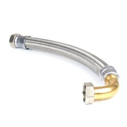 Edelstahl-Flexschlauch, Panzerschlauch mit 90° Winkel 2x Innengewinde 1/2" x 30 cm