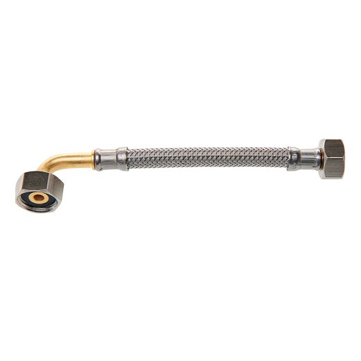 8 mm Sanitärschlauch mit Edelstahlgewebe und Bogen, 2x Innengewinde 3/4" x 150 cm
