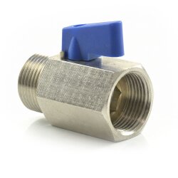 MT Messing Minikugelhahn 1/2" (20,96 mm) IG x AG - blauer Griff