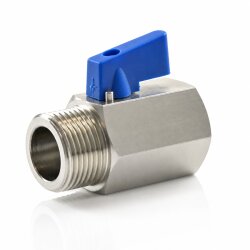 MT Messing Minikugelhahn 1/4" (13,16 mm) IG x AG - blauer Griff